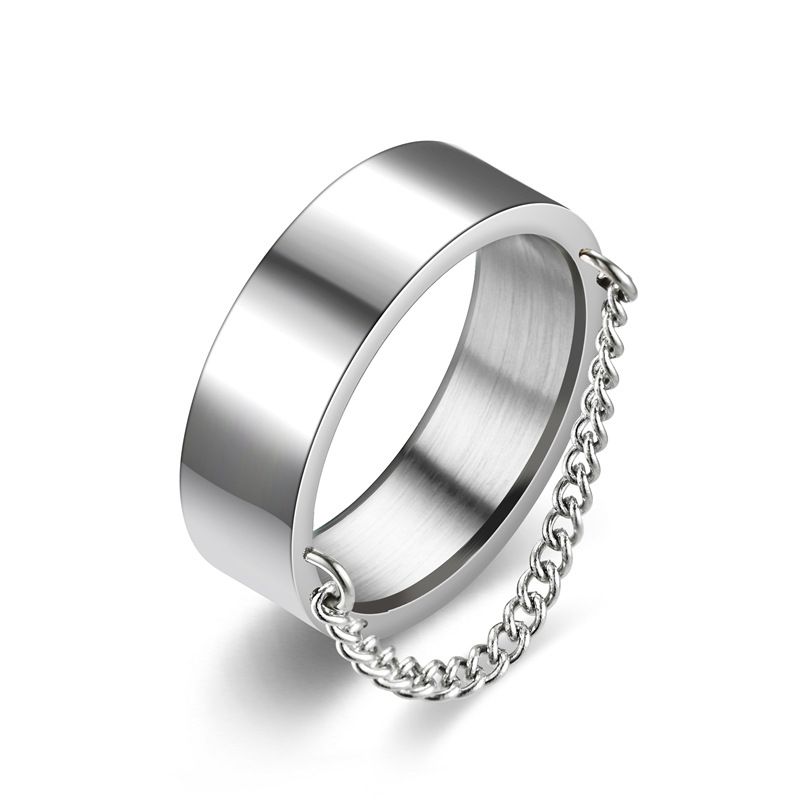 Fashion Silver Titanium Steel Geometric Chain Ring