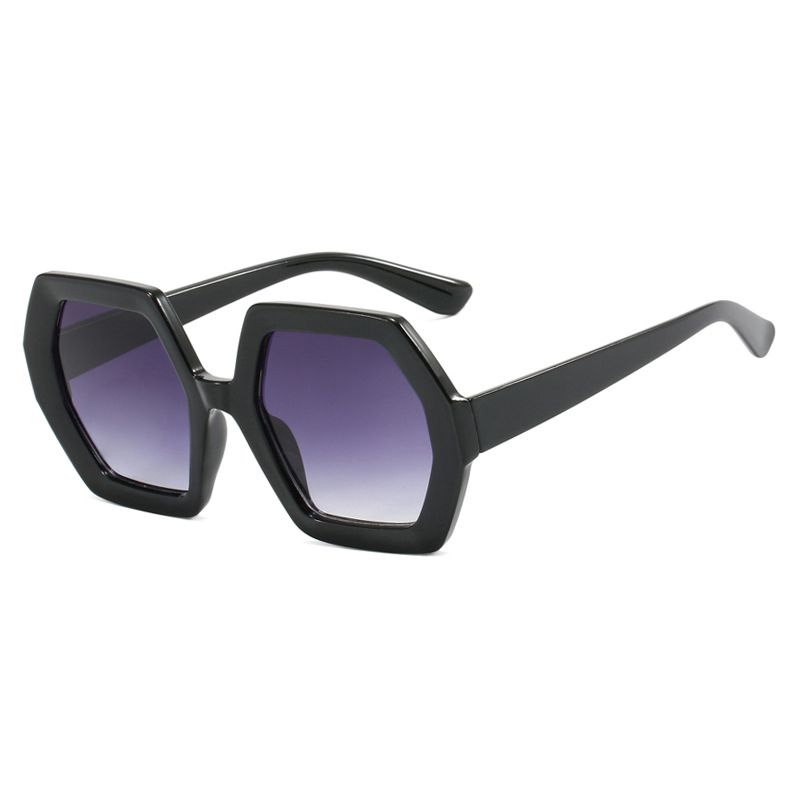 Fashion Bright Black Double Gray Polygonal Large Frame Sunglasses