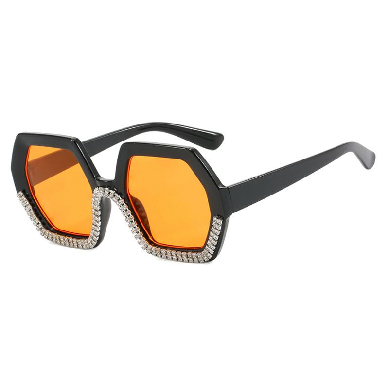 Fashion Bright Black Orange Slices Pc Diamond Octagonal Sunglasses