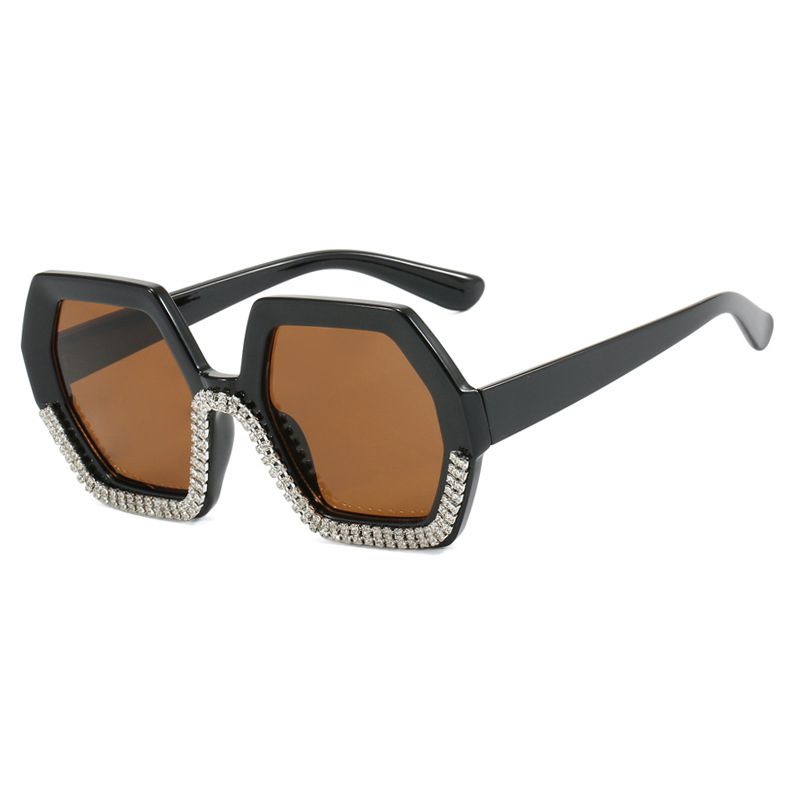 Fashion Bright Black Tea Slices Pc Diamond Octagonal Sunglasses