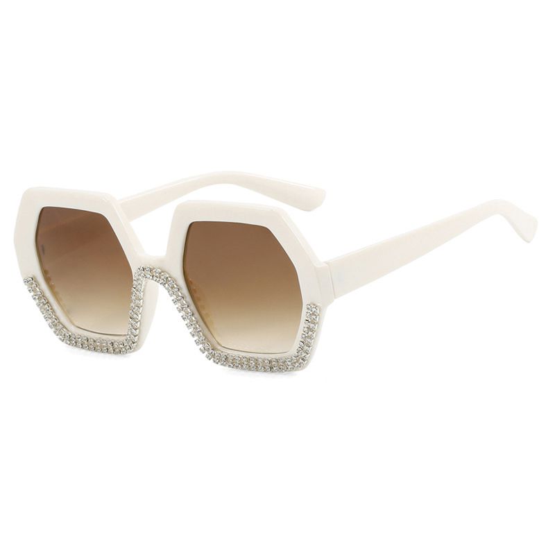 Fashion Rice White Double Tea Pc Diamond Octagonal Sunglasses