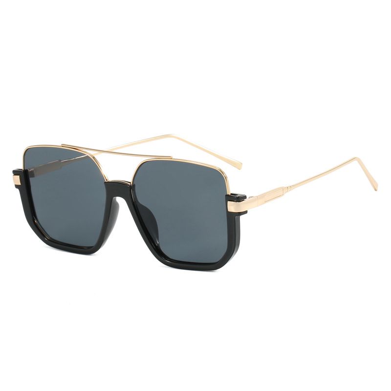 Fashion Black Frame All Gray-gold Double Bridge Large Frame Sunglasses