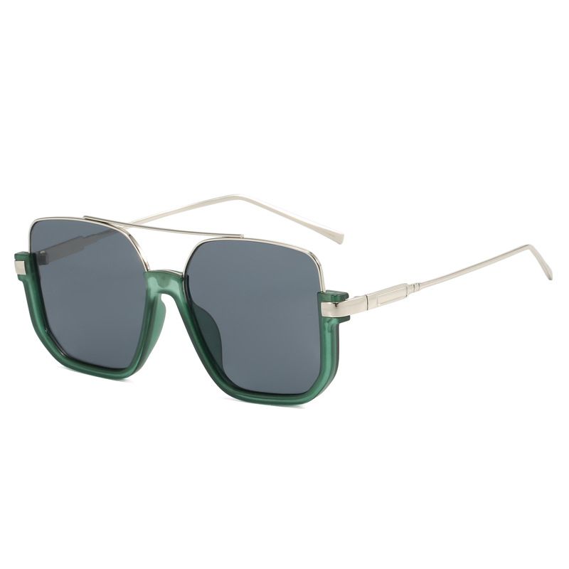 Fashion Green Frame Gray Film Double Bridge Large Frame Sunglasses