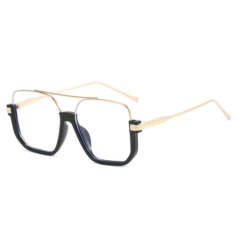 Fashion Black Frame White Film-gold Double Bridge Large Frame Sunglasses