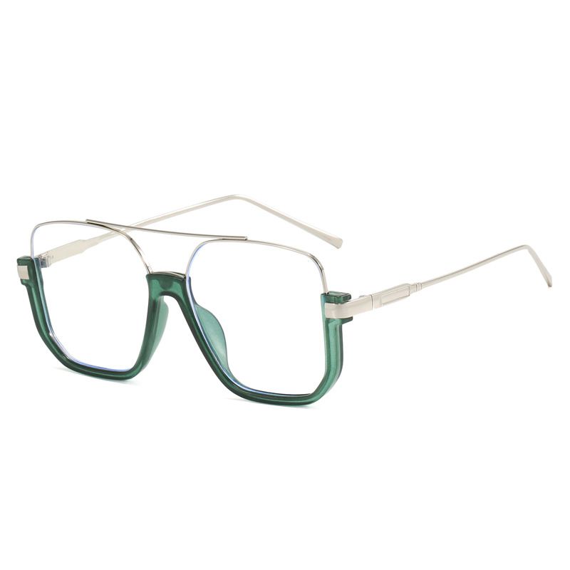 Fashion Green Frame White Film Double Bridge Large Frame Sunglasses