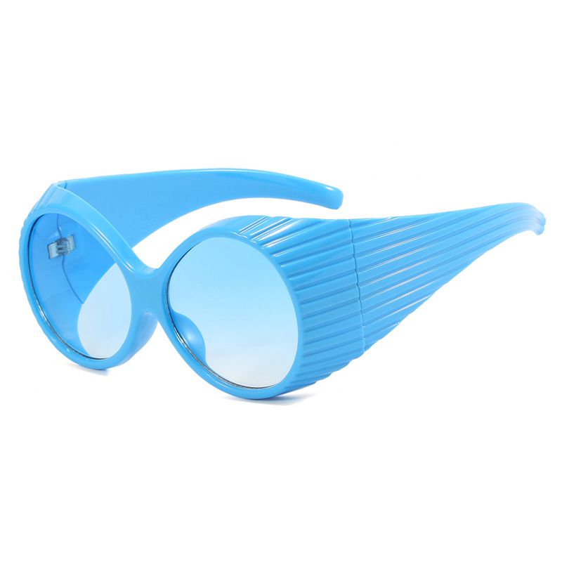 Fashion Solid Blue Gradually Blue Large Frame Round Sunglasses