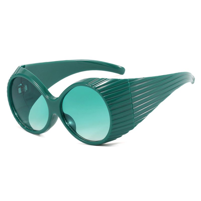 Fashion Solid Green Gradually Blue Gray Large Frame Round Sunglasses