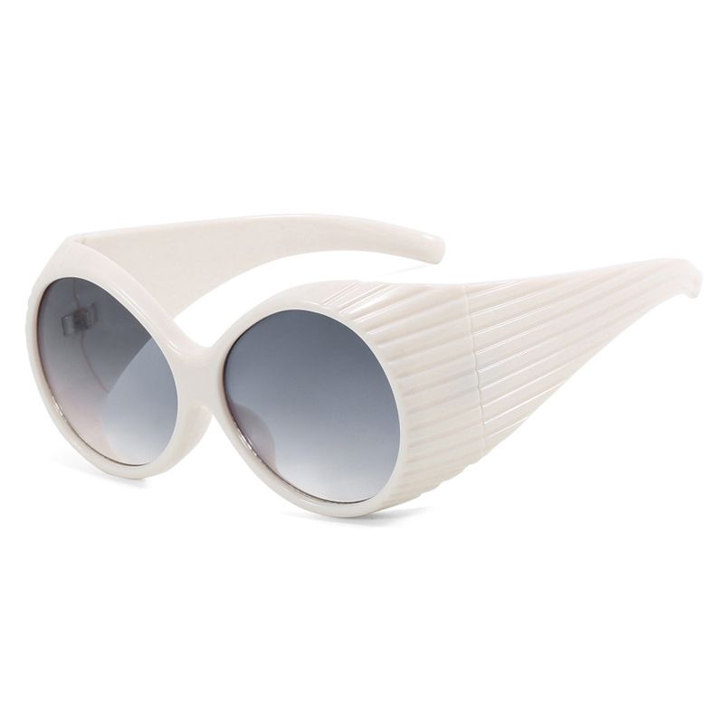 Fashion Real White Gradually Gray Large Frame Round Sunglasses