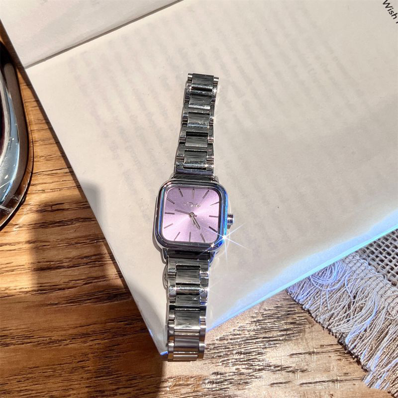Fashion Purple Face Stainless Steel Square Dial Watch