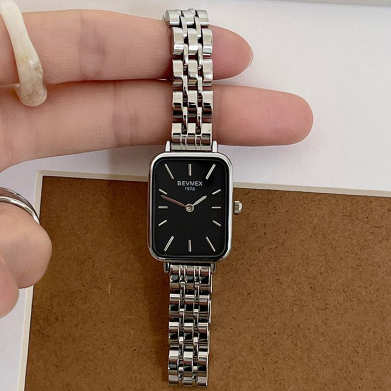 Fashion Silver With Black Surface Stainless Steel Square Dial Watch