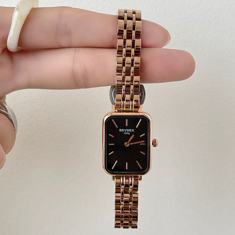 Fashion Rose Gold Black Surface Stainless Steel Square Dial Watch