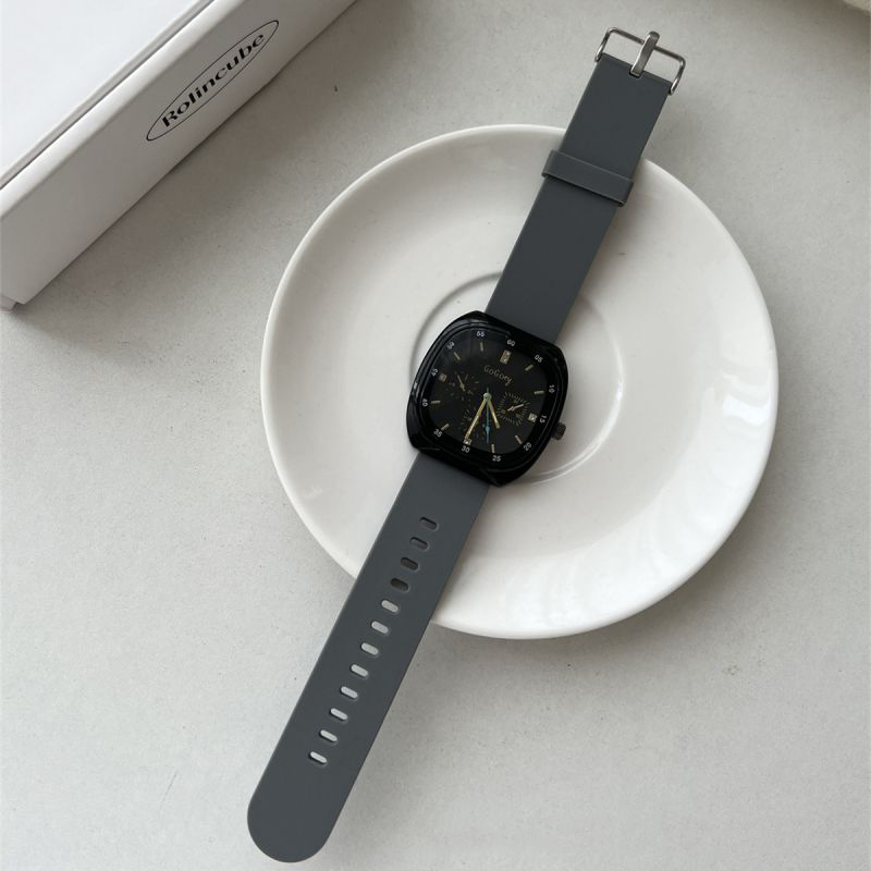 Fashion Gray Band Stainless Steel Square Dial Silicone Watch