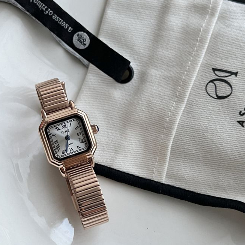 Fashion Rose Gold Stainless Steel Square Dial Watch