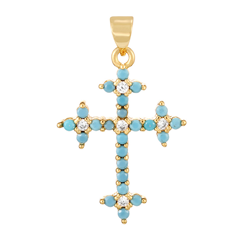 Fashion Lake Blue Copper Inlaid Zirconia Cross Pendant Accessories