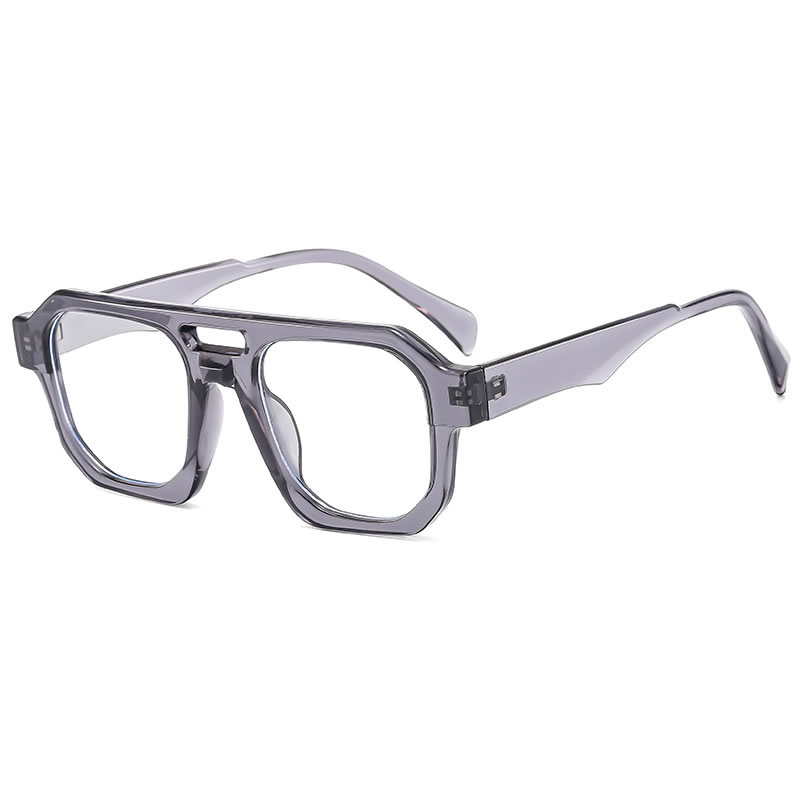 Fashion Transparent Gray-white Film Anti-blue Light Pc Double Bridge Square Sunglasses