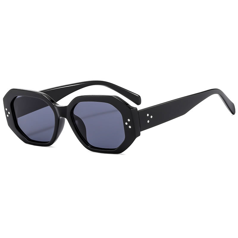 Fashion Glossy Black Pc Rice Nail Irregular Large Frame Sunglasses
