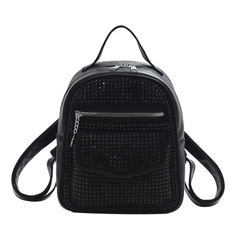 Fashion Black Velvet Diamond Large Capacity Backpack