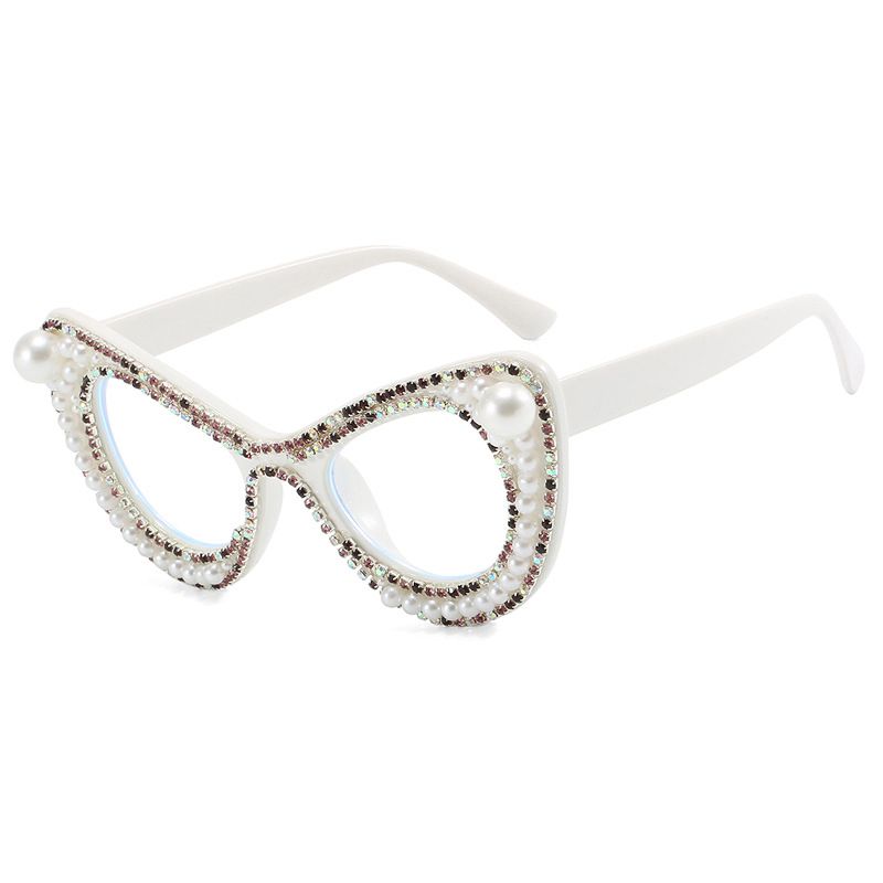 Fashion Real White Tablets Pc Diamond Inlaid Pearl Cat Eye Large Frame Flat Mirror