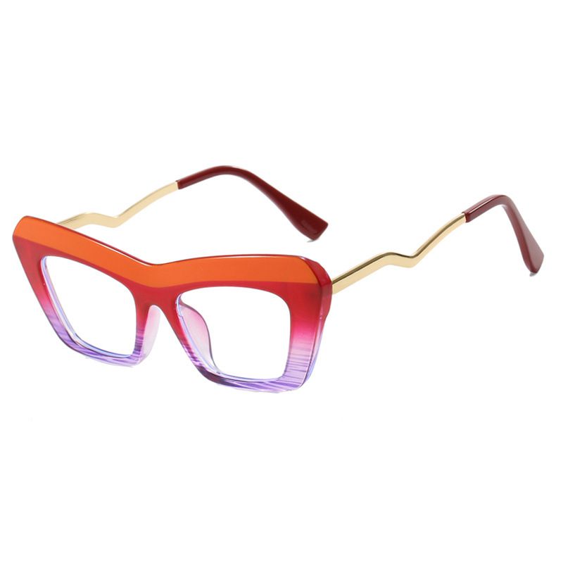 Fashion Orange On The Top Maroon On The Bottom Purple Stripes On The Bottom Metal Color-blocked Cat-eye Flat Mirrors