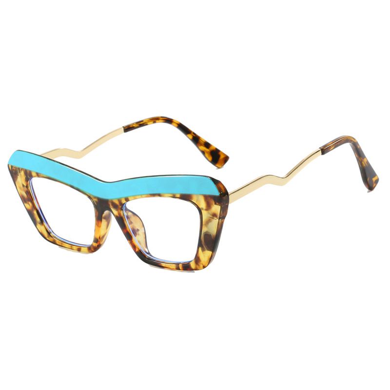 Fashion Bundled With Blue Bean Curds On Top And Bottom Metal Color-blocked Cat-eye Flat Mirrors