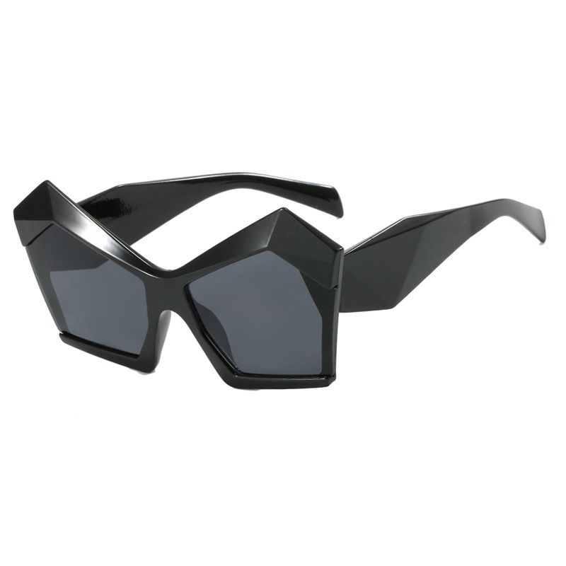 Fashion Bright Black And Gray Film Pc Polygonal Cat Eye Sunglasses
