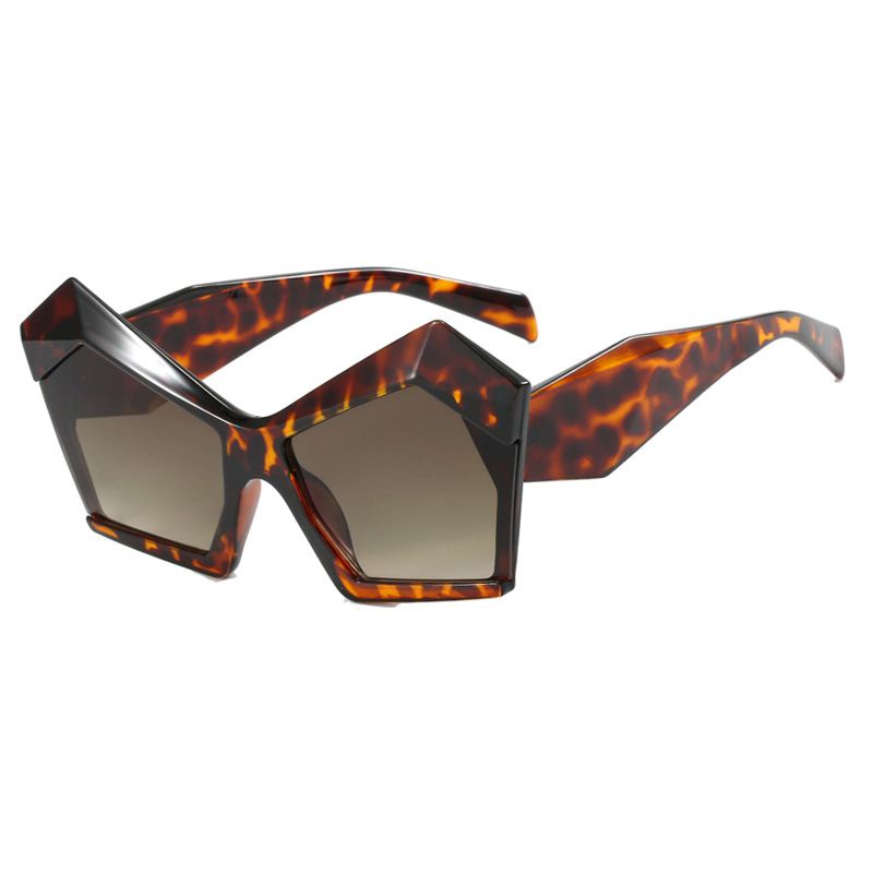 Fashion Leopard Print Double Tea Pc Polygonal Cat Eye Sunglasses