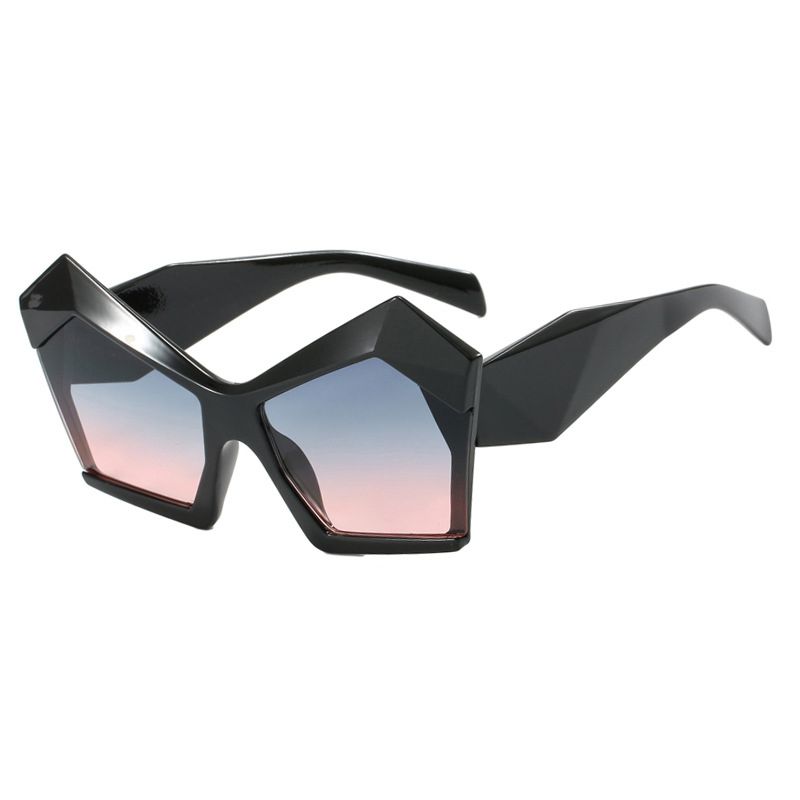 Fashion Bright Black And Gray Powder Pc Polygonal Cat Eye Sunglasses