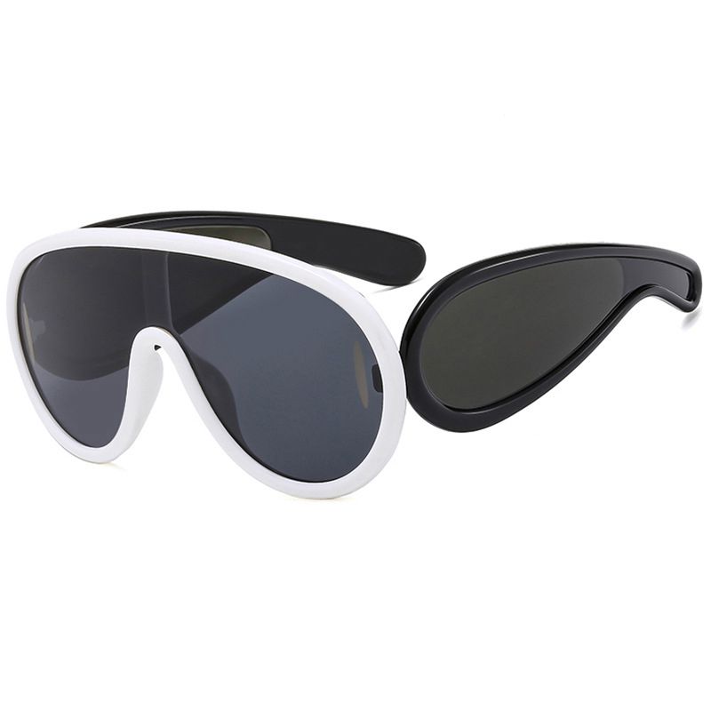 Fashion Solid White Gray Flakes Large Frame One Piece Sunglasses