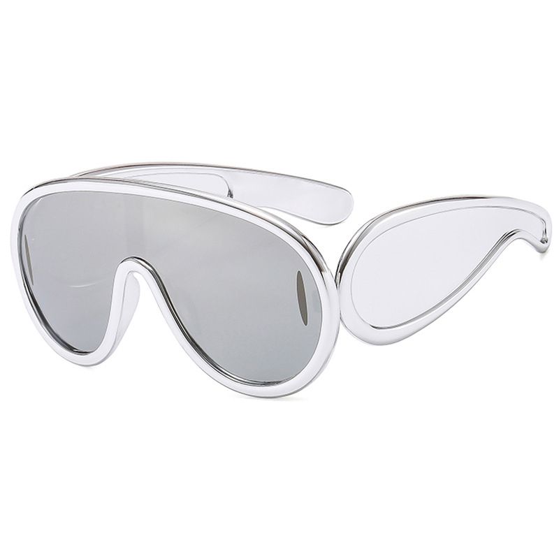 Fashion Silver Frame White Mercury Large Frame One Piece Sunglasses