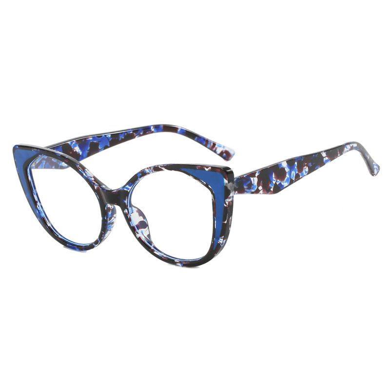 Fashion Pointed Tea Tortoise Shell Blue Cat Eye Color Matching Large Frame Flat Mirror