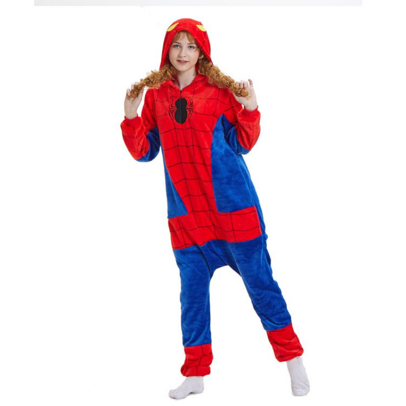 Fashion Spiderman Winter Polyester Cartoon Flannel Children's One-piece Pajamas