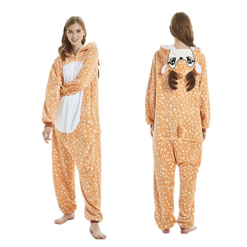 Fashion New Deer Flannel Deer Cartoon One Piece Pajamas