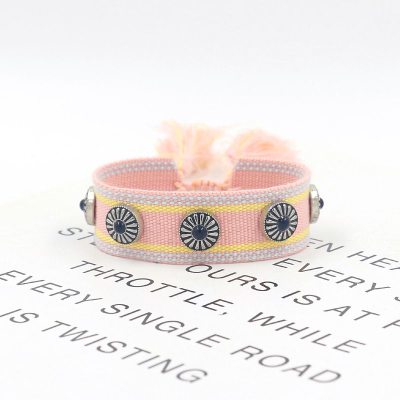 Fashion 20# Alloy Rivet Braided Tassel Bracelet