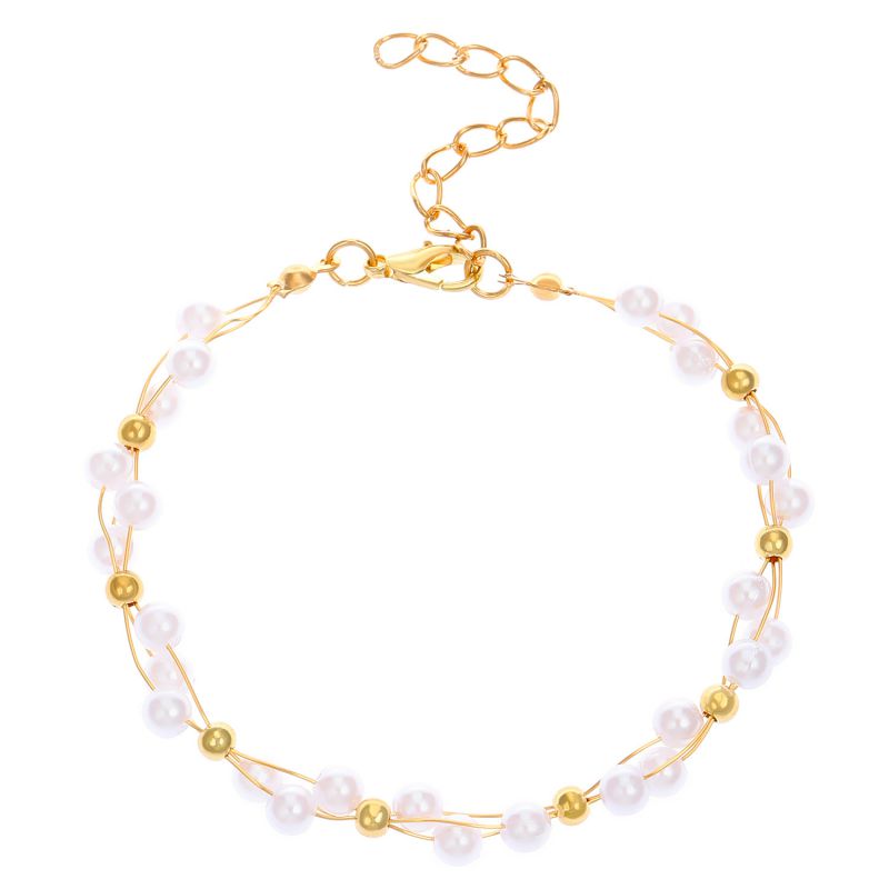 Fashion Gold Alloy Geometric Pearl Braided Bracelet