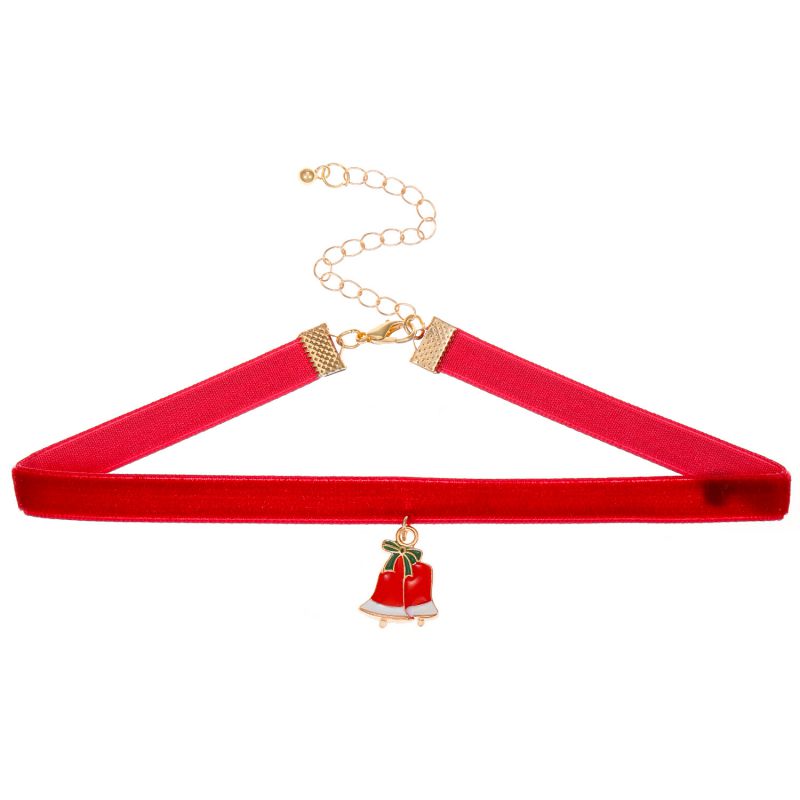 Fashion Christmas Bell#red G-326 Alloy Diamond Bell Velvet Collar