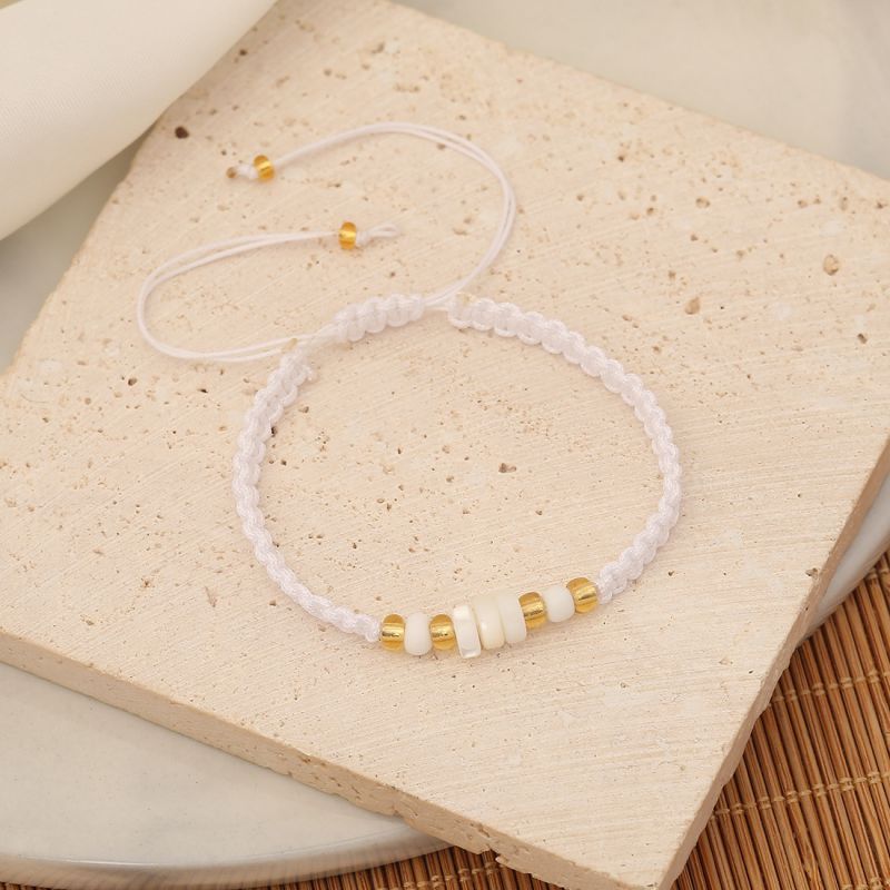 Fashion 6# White Cord Braided Rice Beads And Shell Bracelet
