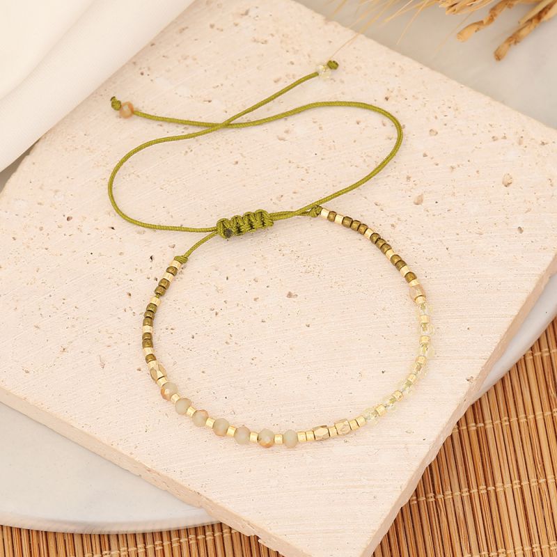 Fashion 8# Grass Green Geometric Crystal Beaded Bracelet