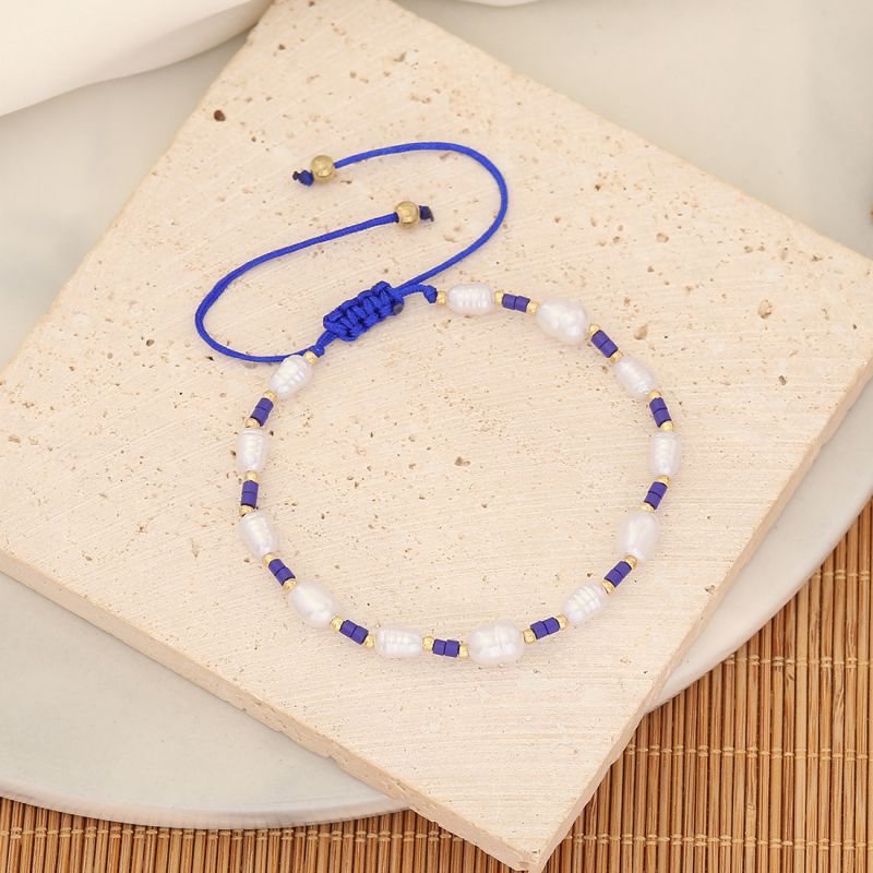 Fashion 6# Royal Blue Rice Beads Pearl Beaded Bracelet