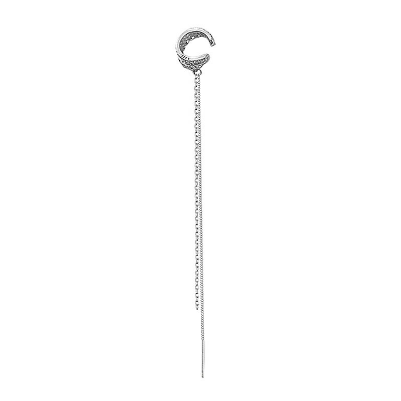 Fashion One Chain Long Tassel Ear Clip Copper Inlaid Diamond Tassel Ear Cuff Earrings (single)