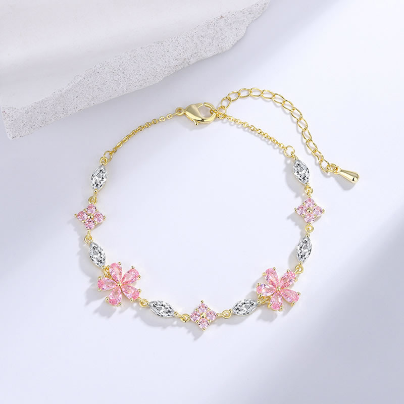 Fashion Gold Copper Inlaid Zirconium Cherry Blossom Bracelet