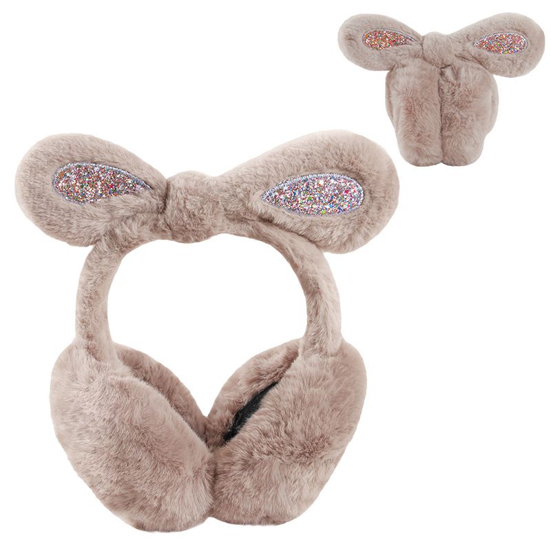 Fashion Bow Brown Plush Rabbit Ears Earmuffs