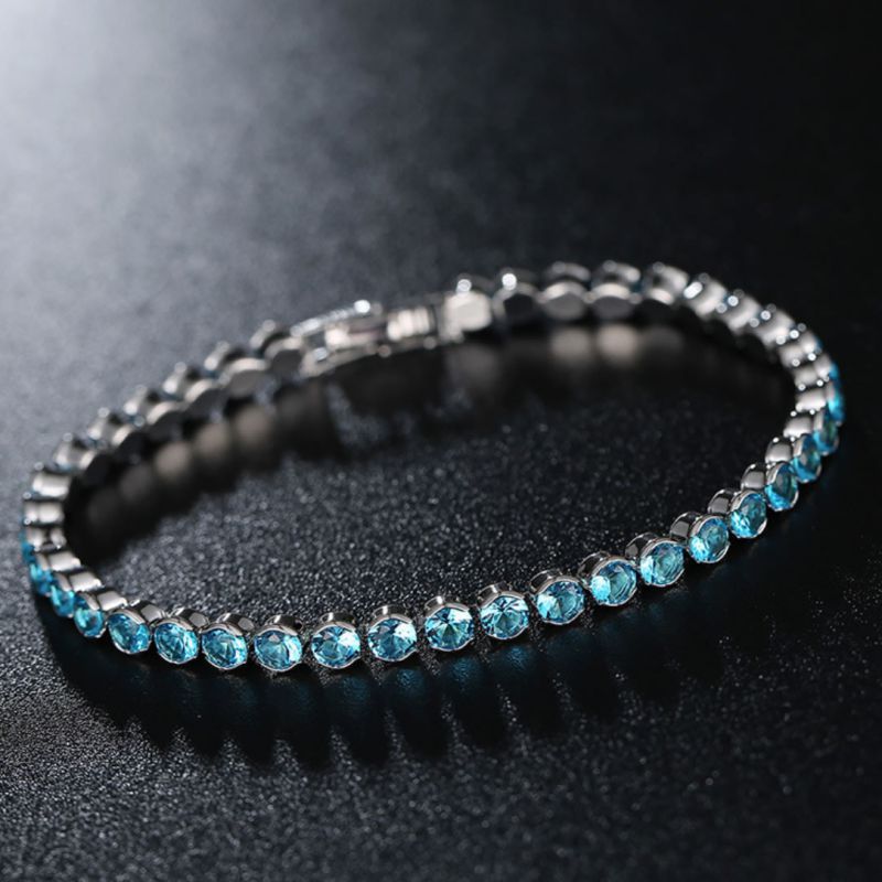 Fashion 4.0 Sea Blue 17cm Copper Inlaid Round Zirconium Geometric Bracelet