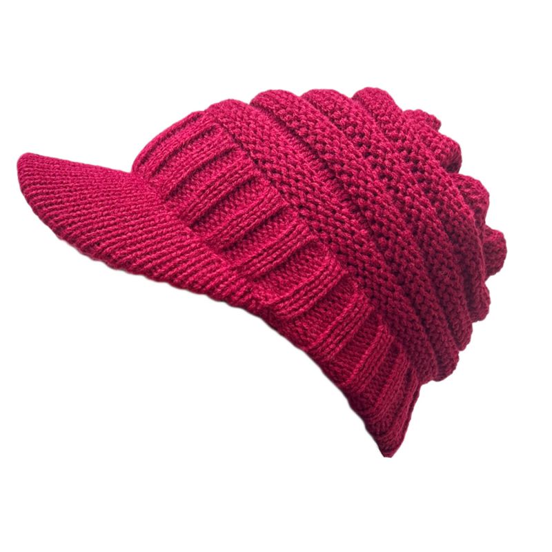 Fashion Date Red Acrylic Knitted Rolled Edge Baseball Cap