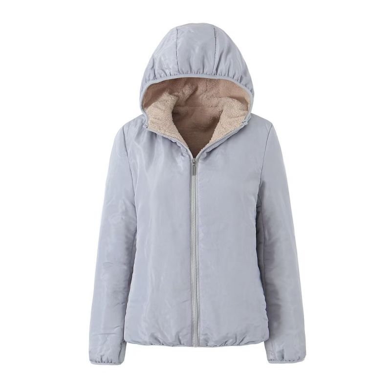 Fashion Light Grey Sherpa Cuffed Hooded Jacket