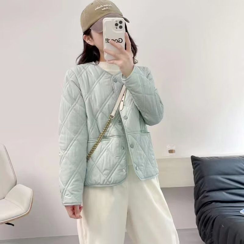 Fashion Green Polyester Diamond-breasted Long-sleeved Cotton Jacket