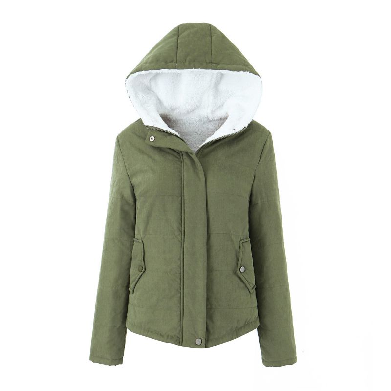 Fashion Armygreen Polyester Thickened Hooded Long-sleeved Cotton Jacket