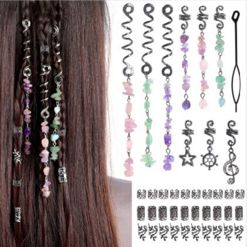 Fashion As Shown In The Picture 40 Pieces In A Set Black 6# Geometric Gravel Five-pointed Star Braided Hair Button Set