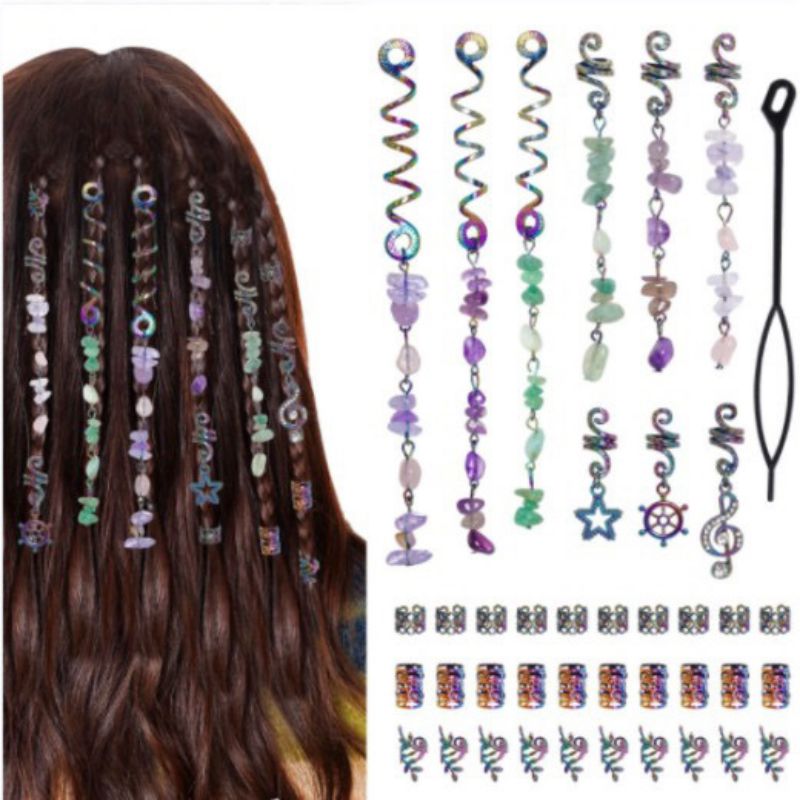 Fashion As Shown In The Picture A Set Of 40 Colorful 7# Geometric Gravel Five-pointed Star Braided Hair Button Set