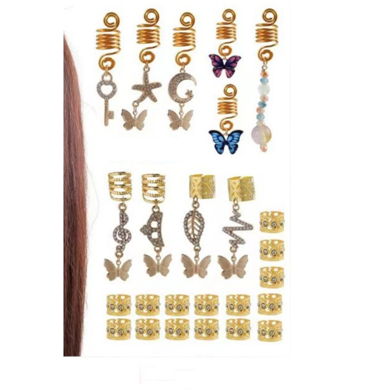 Fashion As Shown In The Picture A Set Of 25 Gold 15# Geometric Butterfly Moon Key Braided Hair Buckle Set