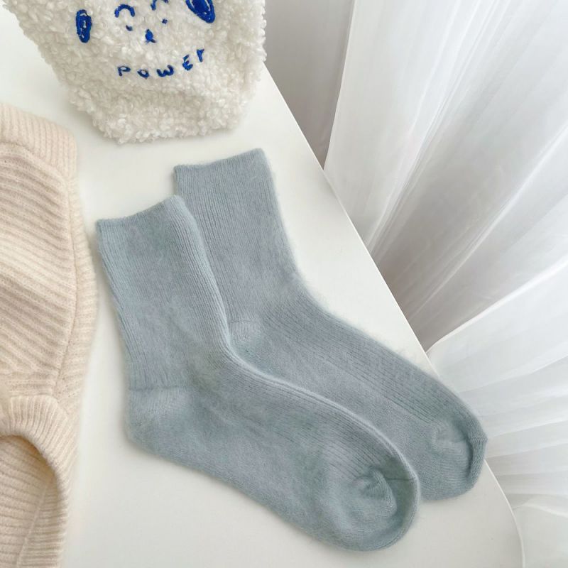 Fashion Blue [1 Pair] Plush Knit Mid-calf Socks